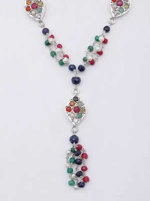 Exotic India Gemstone Beaded Necklace With Navaratna 