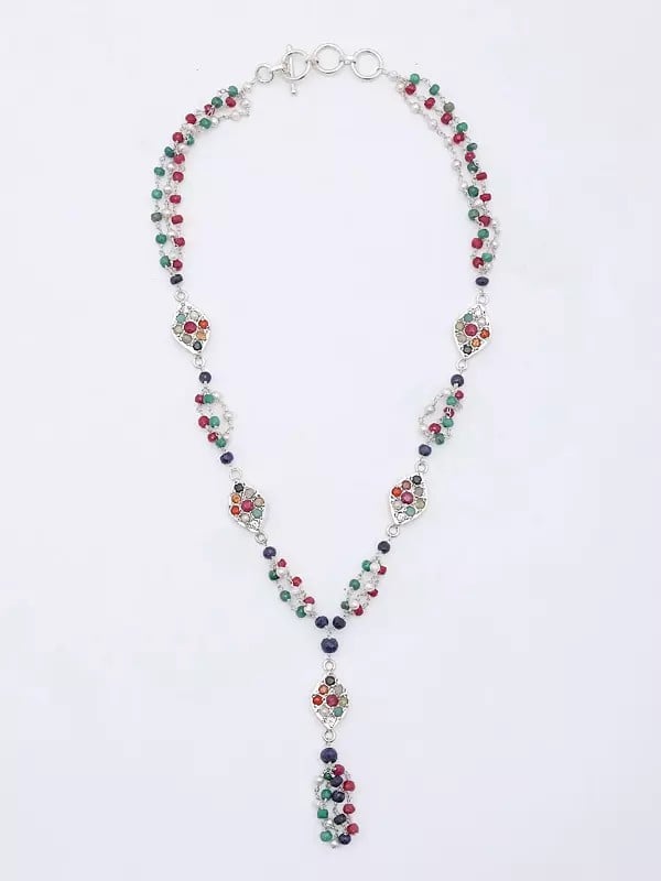exotic india Gemstone Beaded Necklace with Navaratna 