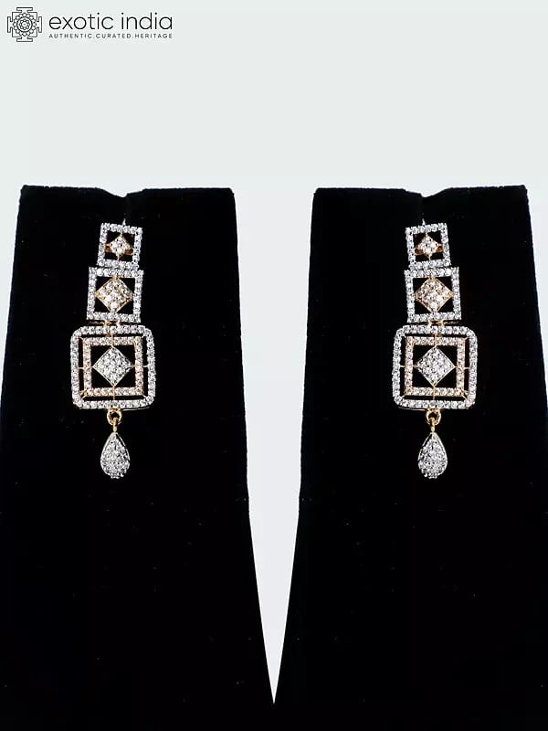 Exotic India Geometric Design Embellished Stone Studded American Diamond Necklace Set With Earrings 