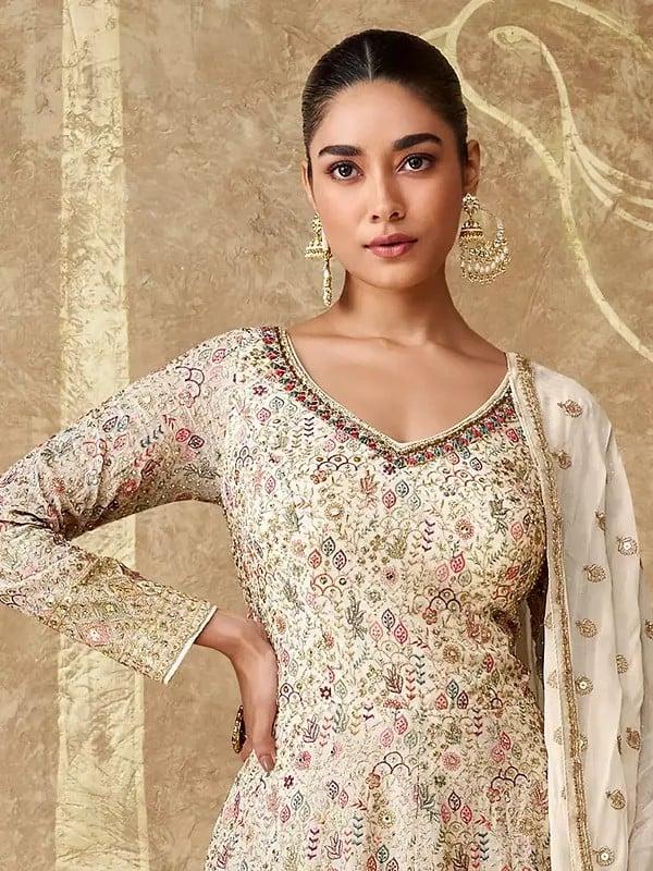Exotic India Georgette Attractive Thread Sequins And Embroidery Work Festive Wear Anarkali Gown