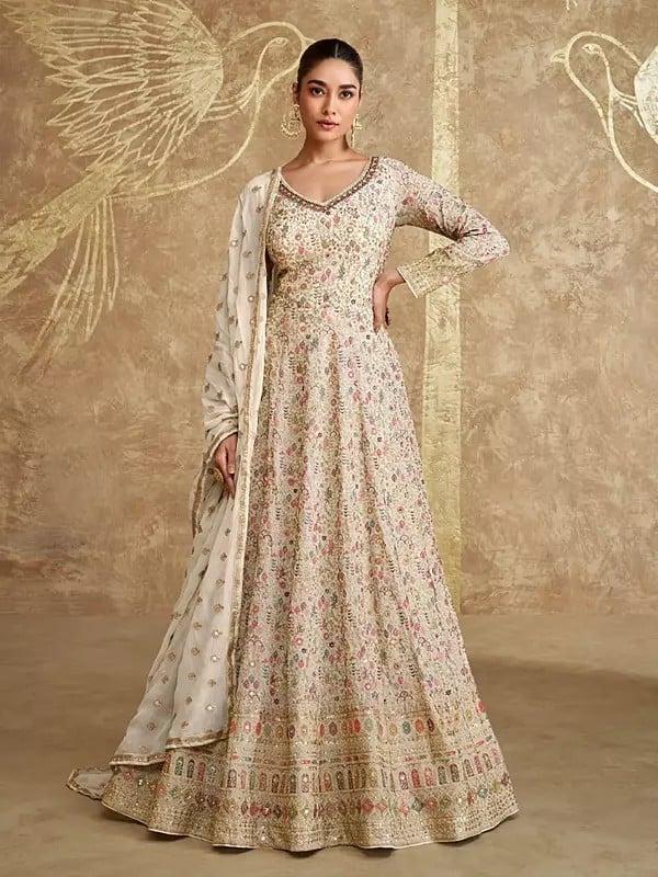exotic india Georgette Attractive Thread Sequins And Embroidery Work Festive Wear Anarkali Gown 