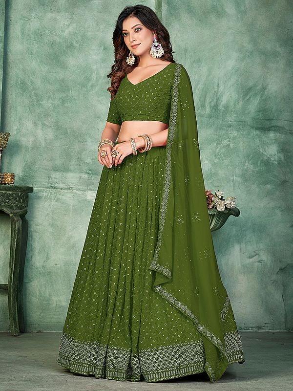 Exotic India Georgette Embroidery And Sequins Work Wedding Wear Lehenga Choli With Matching Dupatta
