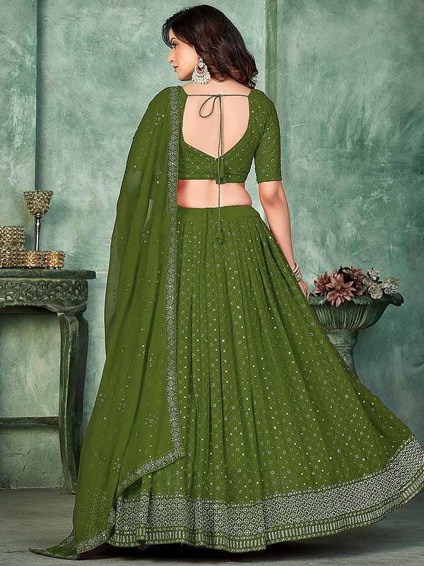 Exotic India Georgette Embroidery And Sequins Work Wedding Wear Lehenga Choli With Matching Dupatta