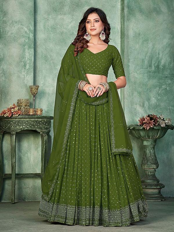 exotic india Georgette Embroidery And Sequins Work Wedding Wear Lehenga Choli With Matching Dupatta 
