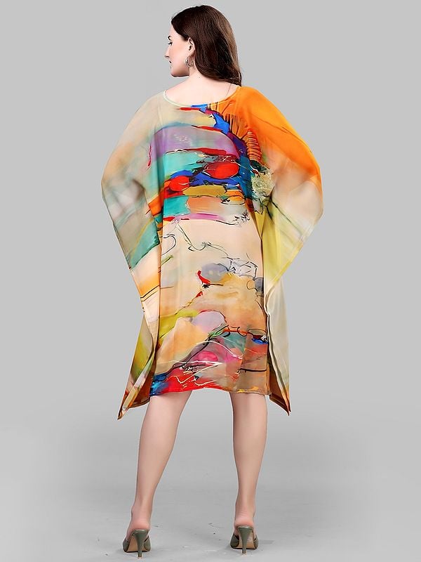 Exotic India Georgette Short Kaftan With Abstract Pattern Print