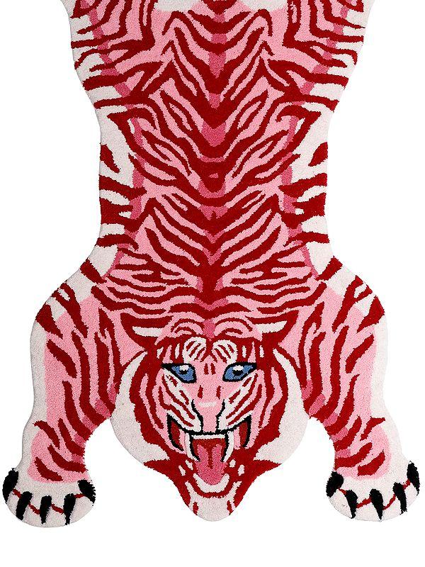 Exotic India Geranium-Pink Handmade Tiger-Shaped Yogic Asana Mat 