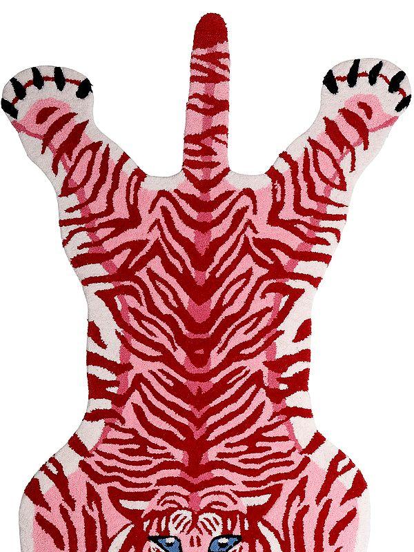 Exotic India Geranium-Pink Handmade Tiger-Shaped Yogic Asana Mat 