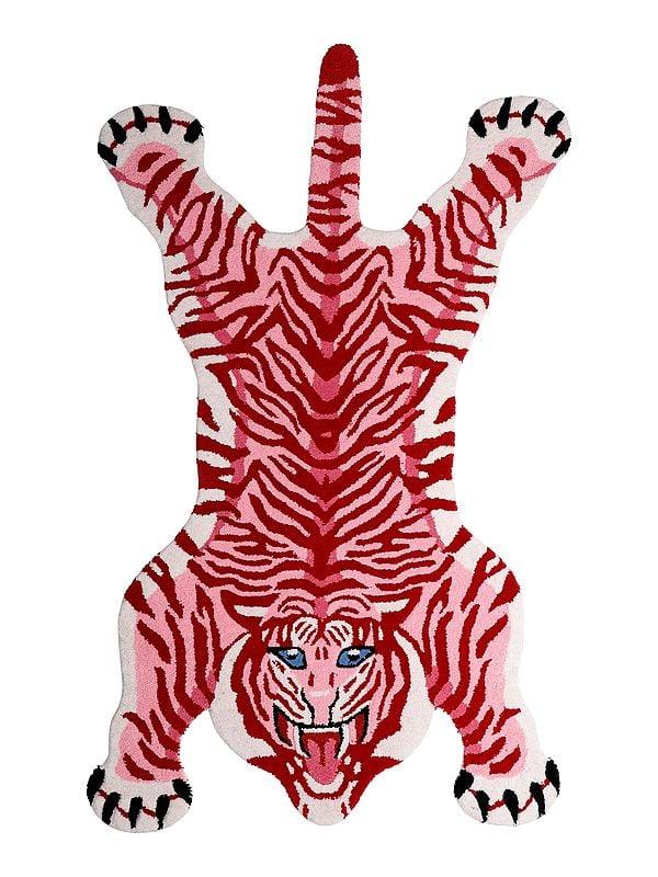 exotic india Geranium-Pink Handmade Tiger-Shaped Yogic Asana Mat