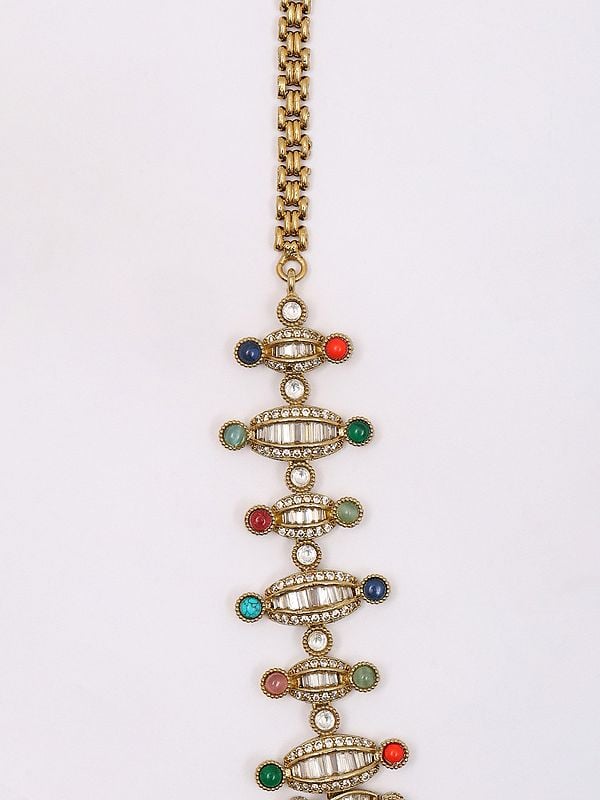 Exotic India Glass Stone Studded Long Necklace Set With Earrings 