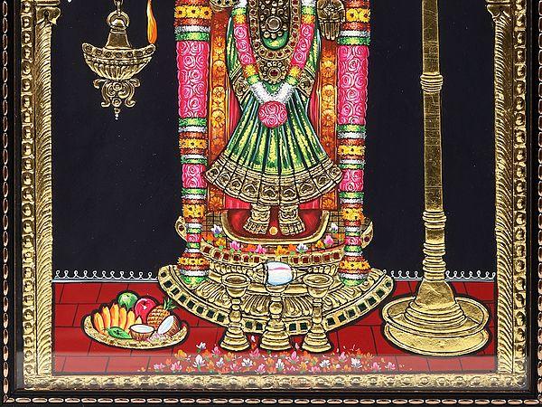 Exotic India Goddess Akilandeswari Tanjore Painting With Wood Frame 