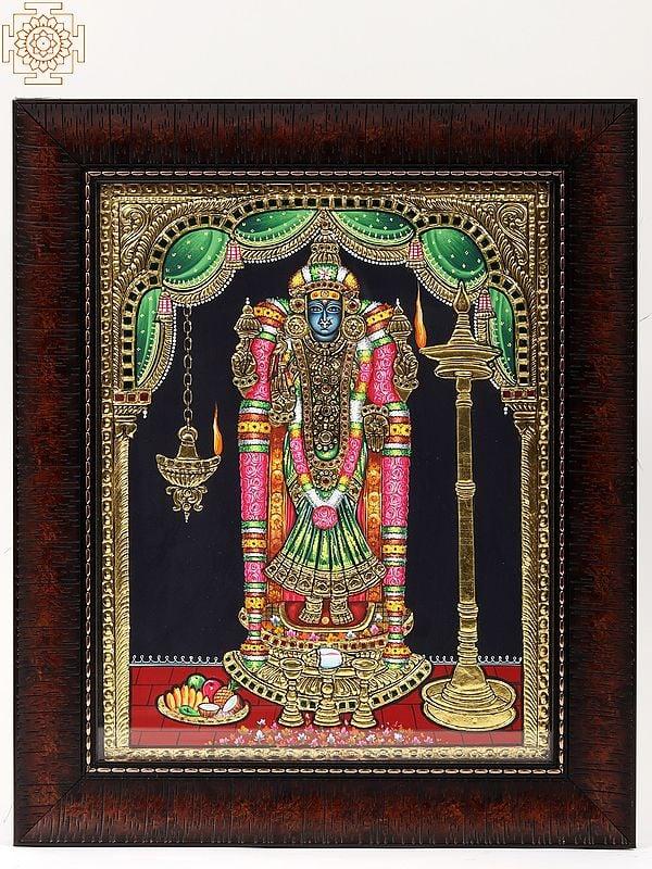 exotic india Goddess Akilandeswari Tanjore Painting with Wood Frame 
