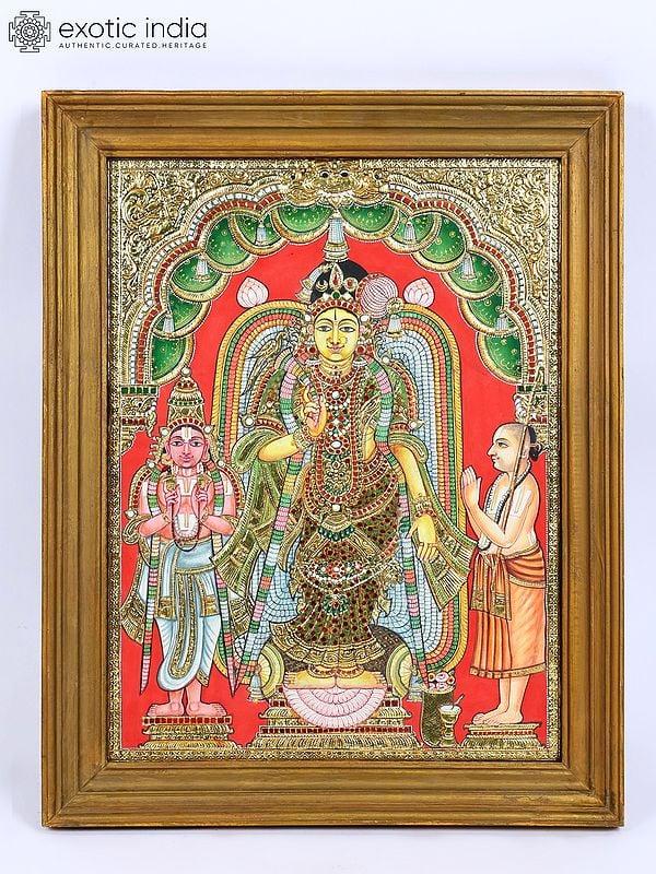 exotic india Goddess Andal | 24 Karat Gold Work | Vintage Look Framed Tanjore Painting 