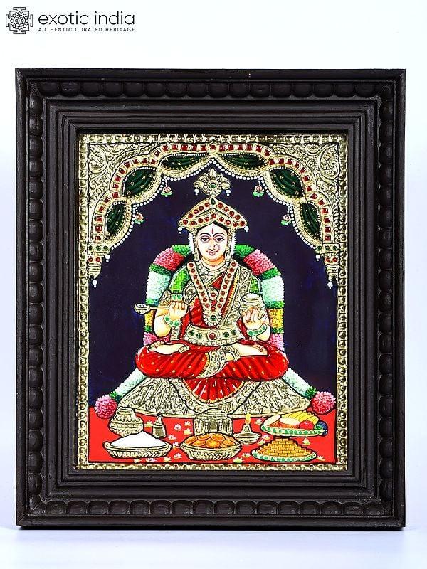 exotic india Goddess Annapurna | 24 Karat Gold Work | Framed Tanjore Painting 