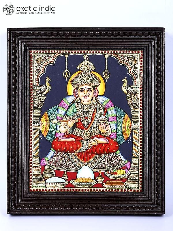 exotic india Goddess Annapurna - Goddess of Food and Nourishment | 24 Karat Gold Work | Framed Tanjore Painting
