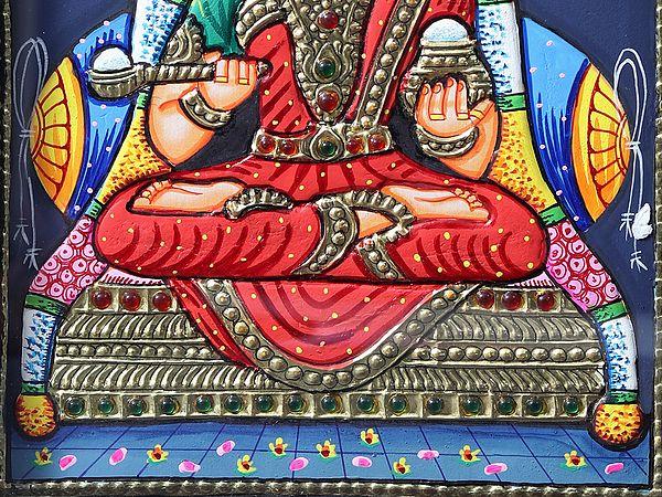 Exotic India Goddess Annapurna Tanjore Painting With Teakwood Frame