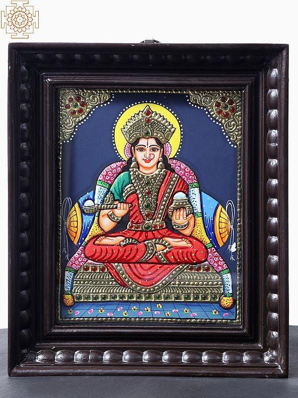 exotic india Goddess Annapurna Tanjore Painting with Teakwood Frame