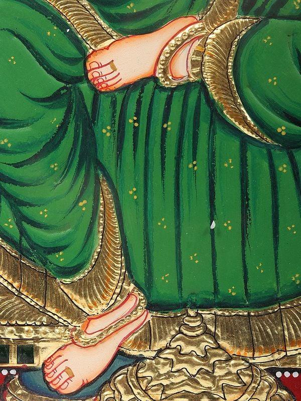 Exotic India Goddess Bhuvneshwari Tanjore Painting | Traditional Colors With 24K Gold | Teakwood Frame