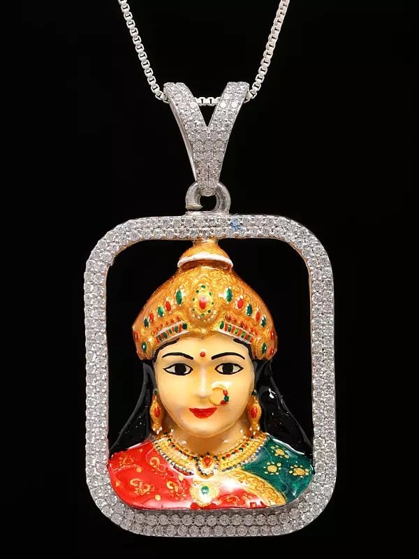 exotic india Goddess Chehar Enamel Sterling Silver Pendant (Rare Goddess of India) 