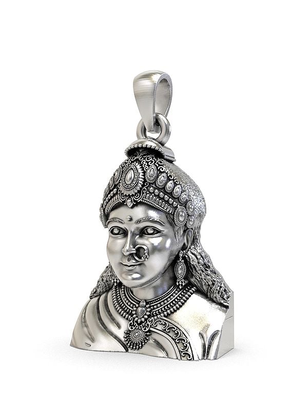 Exotic India Goddess Chehar Sterling Silver Pendant (Rare Goddess Of India)