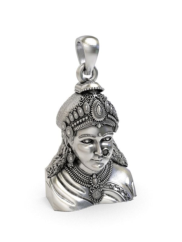 Exotic India Goddess Chehar Sterling Silver Pendant (Rare Goddess Of India)