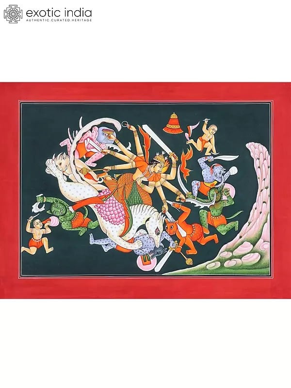 exotic india Goddess Durga Killing The Demon Mahishasura 
