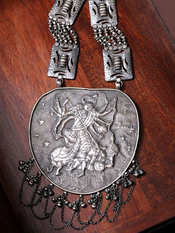 Exotic India Goddess Durga Sterling Silver Necklace 