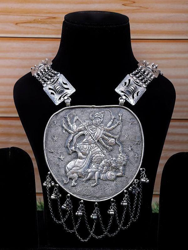 Exotic India Goddess Durga Sterling Silver Necklace 