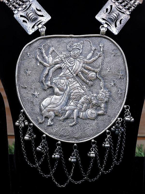 Exotic India Goddess Durga Sterling Silver Necklace 