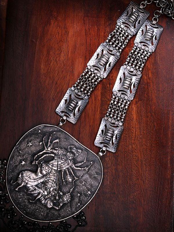 exotic india Goddess Durga Sterling Silver Necklace