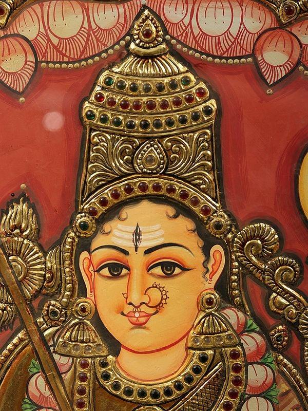 Exotic India Goddess Durga Tanjore Painting | With Frame 