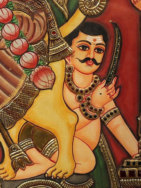 Exotic India Goddess Durga Tanjore Painting | With Frame 