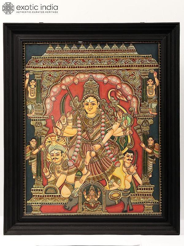 exotic india Goddess Durga Tanjore Painting | With Frame 