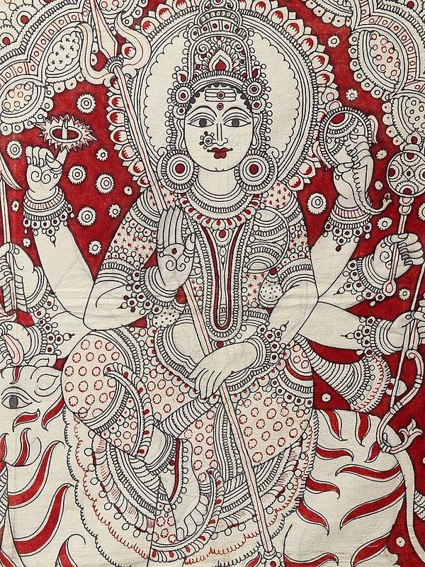 Exotic India Goddess Durga | Vintage Kalamkari Painting
