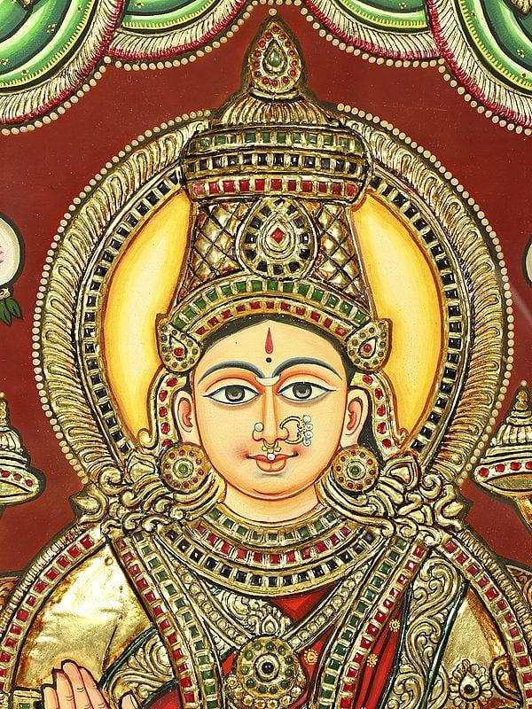 Exotic India Goddess Gajalakshmi | 24 Karat Gold Work | Framed Tanjore Painting 