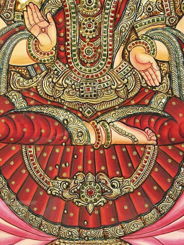 Exotic India Goddess Gajalakshmi | 24 Karat Gold Work | Framed Tanjore Painting 