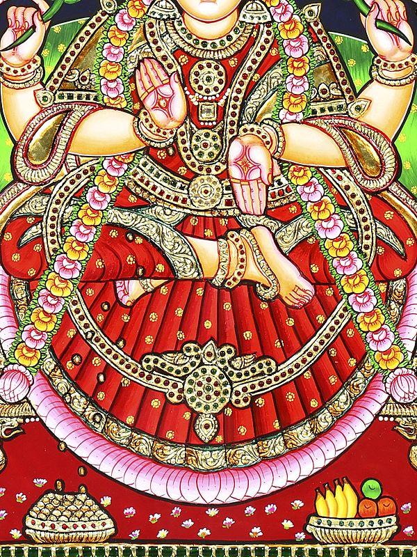 Exotic India Goddess Gajalakshmi | 24 Karat Gold Work | Framed Tanjore Painting