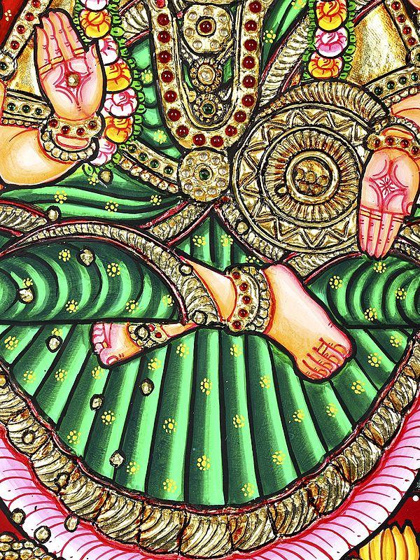 Exotic India Goddess Gajalakshmi | 24 Karat Gold Work | Framed Tanjore Painting