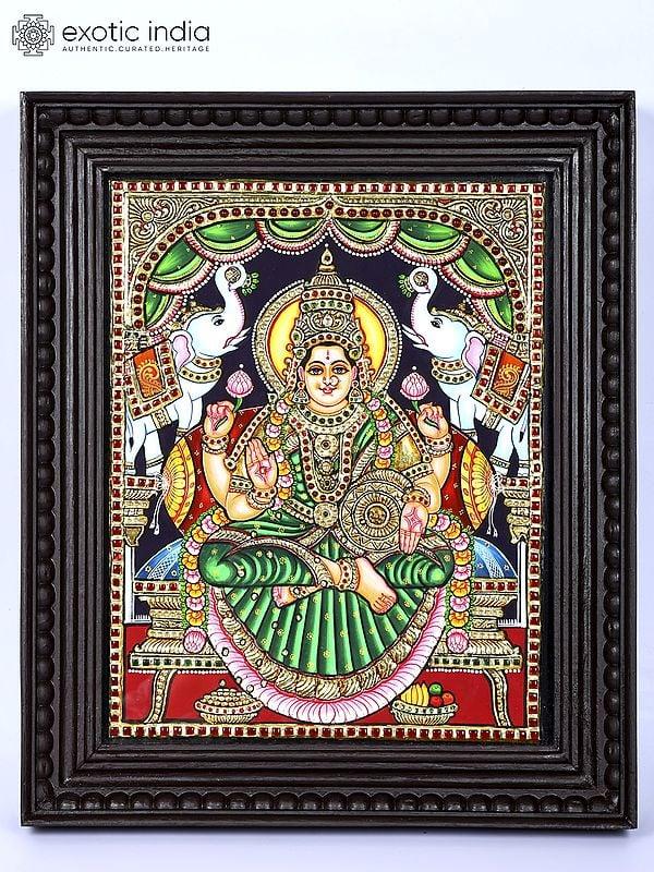 exotic india Goddess Gajalakshmi | 24 Karat Gold Work | Framed Tanjore Painting 