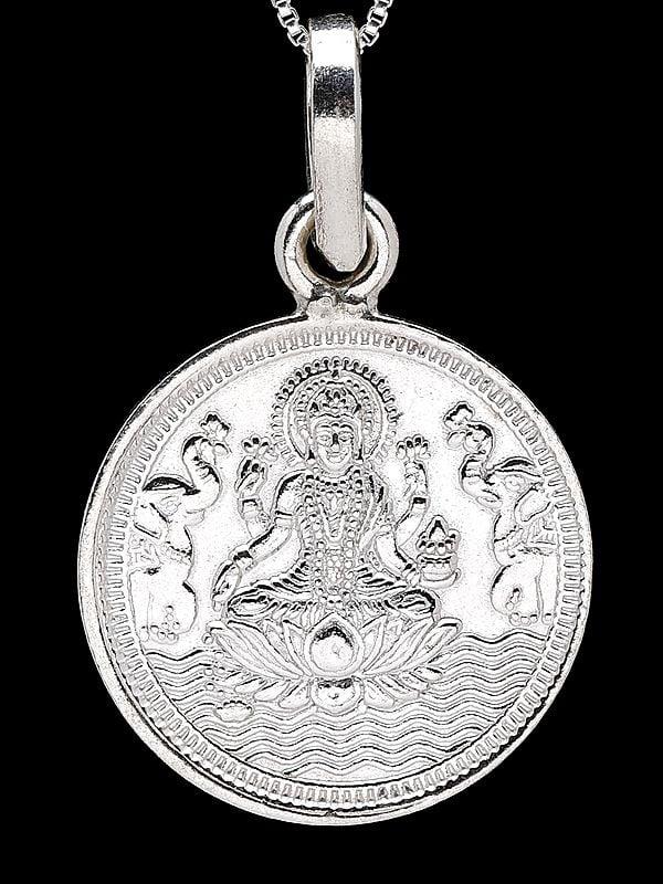 Exotic India Goddess Gajalakshmi Pendant With Kanakdhara Yantra On Reverse (Two Sided Pendant)