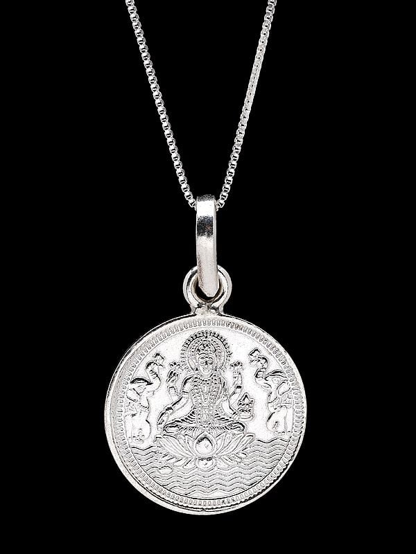 exotic india Goddess Gajalakshmi Pendant with Kanakdhara Yantra on Reverse (Two Sided Pendant) 