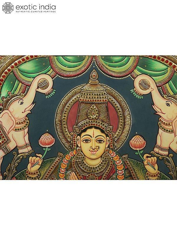 Exotic India Goddess Gajalakshmi Tanjore Painting | With Frame