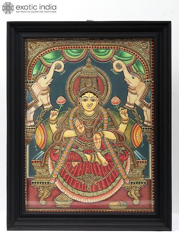 exotic india Goddess Gajalakshmi Tanjore Painting | With Frame