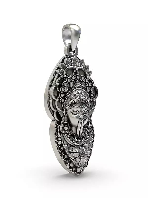 Exotic India Goddess Kali Face Sterling Silver Pendant 