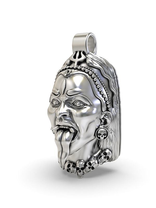 Exotic India Goddess Kali Face Sterling Silver Pendant