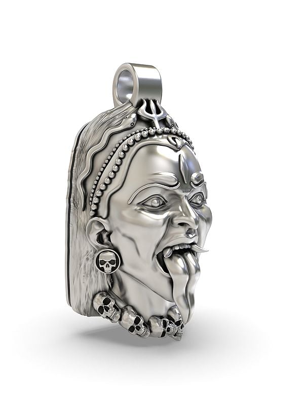 Exotic India Goddess Kali Face Sterling Silver Pendant