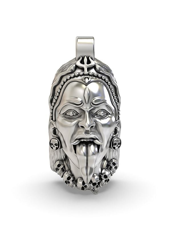 exotic india Goddess Kali Face Sterling Silver Pendant 