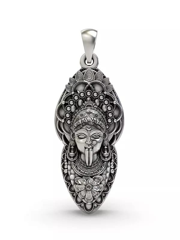 exotic india Goddess Kali Face Sterling Silver Pendant 