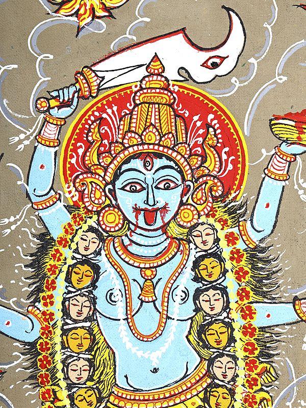 Exotic India Goddess Kali Standing On Lord Shiva | Pattachitra Painting 