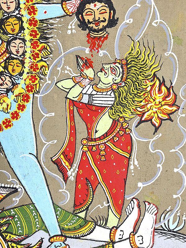 Exotic India Goddess Kali Standing On Lord Shiva | Pattachitra Painting 