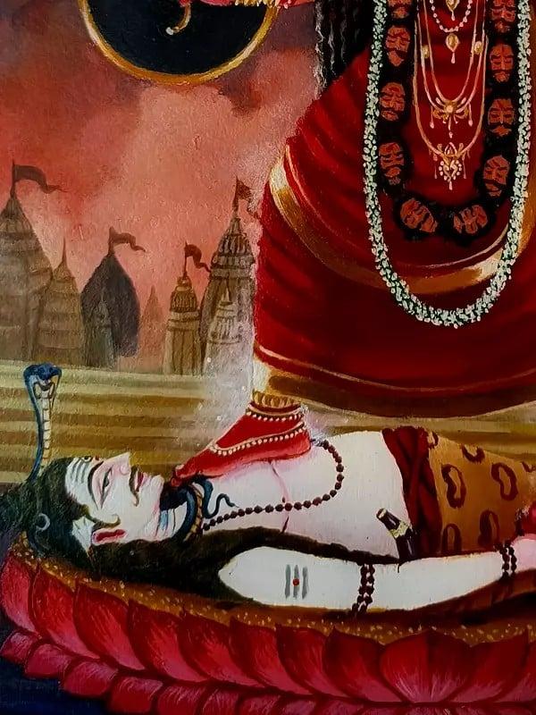 Exotic India Goddess Kali Standing On Shiva | Acrylic On Canvas | By Debasish Mazumder 